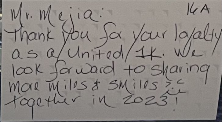 mejiadaniel's tweet photo. Got this New Year’s Greetings message today on @united Flight 951! All the best wishes for 2023! See you in the air! #goodleadstheway https://t.co/7aWBstN1iK