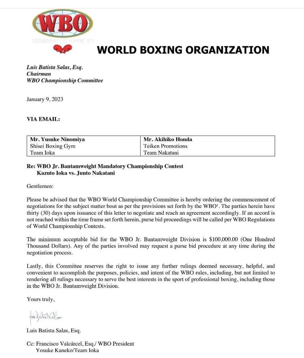 The #WBO has ordered #KazutoIoka vs #JuntoNakatani #boxing #boxeo