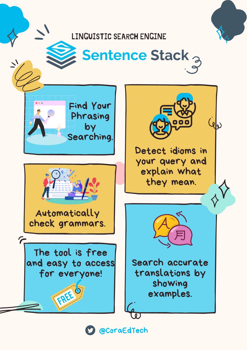 The first #TechTips I share in 2023 is @Sentence_Stack - a free #linguistics search engine that offers authentic English examples from multiple perspectives. A lot of potentials for #English learners. Love how @Sentence_Stack makes it accessible to everyone! #edtech #techcoach