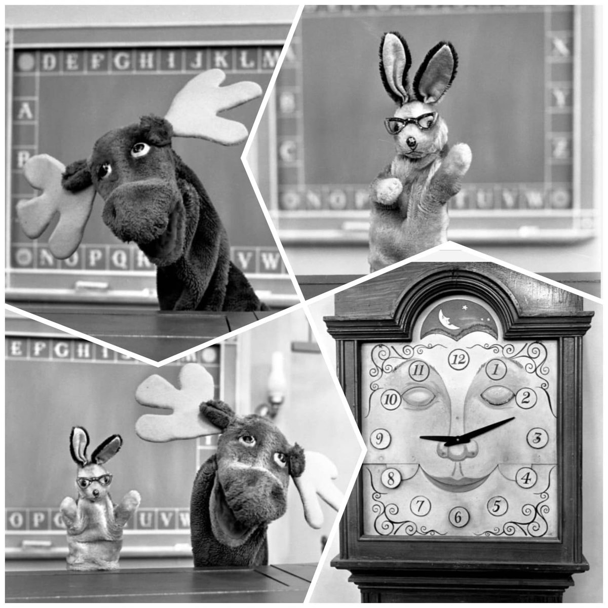 BigUpNoColour's tweet image. Old friends. Mr. Bunny Rabbit, Mr. Moose, and Grandfather Clock from Captain Kangaroo.