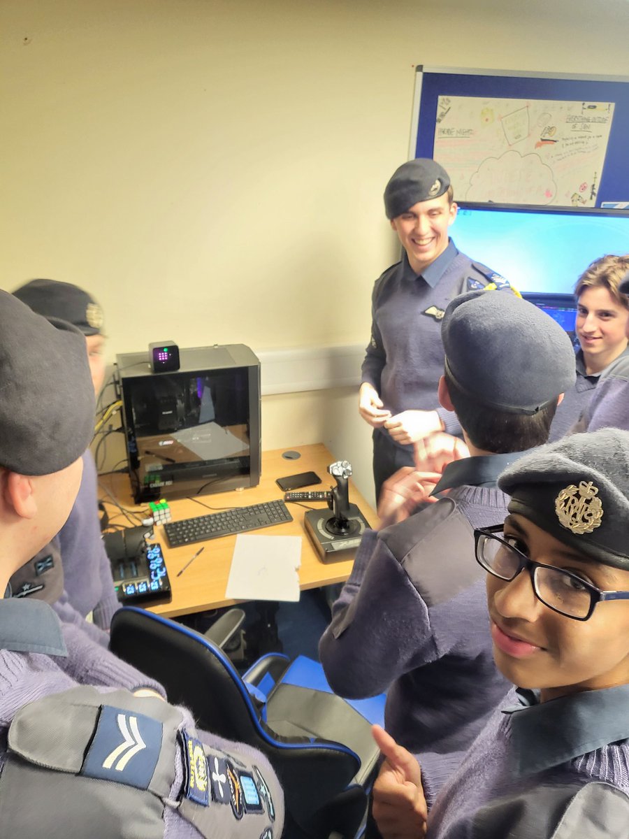 OCLondonWing's tweet photo. First Visit in 2023... @34F_SQN. As always, great to speak to the staff and cadets. Lots to see. Good variety on offer. Also privileged to present #QPJM to Flt Lt @D_Pursey &amp; WO Shah-Zaidi, and APO @JaydonRack with his CmdtAC Cert of Meritorious Service. Well done all 👏🏻 https://t.co/Frgi28UbON