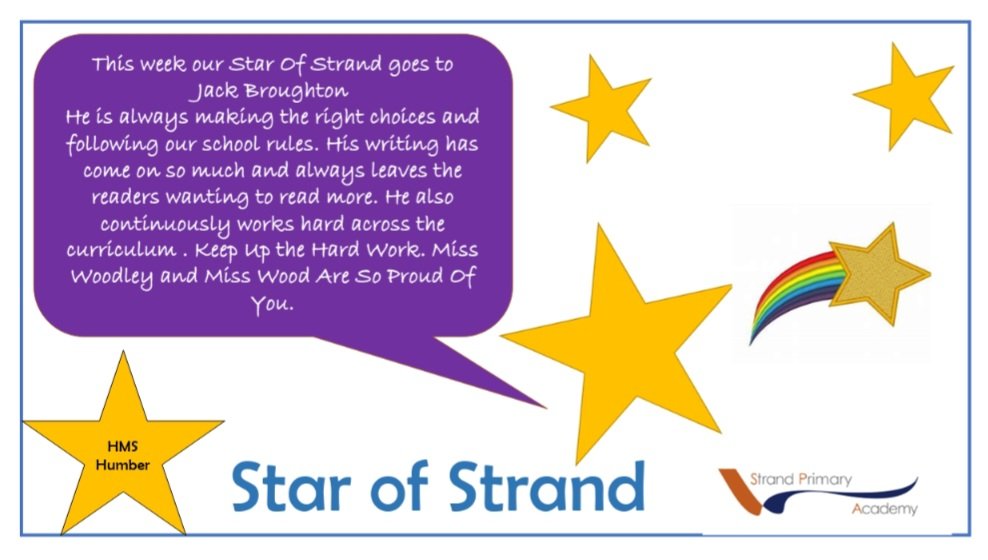 DeltaStrand's tweet photo. In HMS Humber this week, our Star of Strand is Jack🌟
Jack works hard across the curriculum and is continuously improving in his writing. He leaves his readers wanting more, keep up this amazing attitude to learning, Jack!
@DeltaStrand @Talk4Writing @PieCorbett #StrandStars https://t.co/kfXCUUXSIg