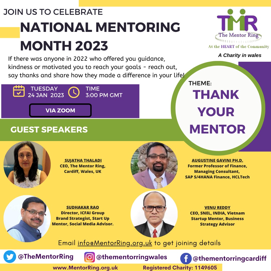 January is national mentoring month! Join our 'Thank your mentor' virtual event on 24th January at 3pm to celebrate.  Visit eventbrite.co.uk/e/national-men…  for further details

#mentor #mentoringmatters  #charityevents #biggertogether #overcomingchallenges #lifechanging #empower