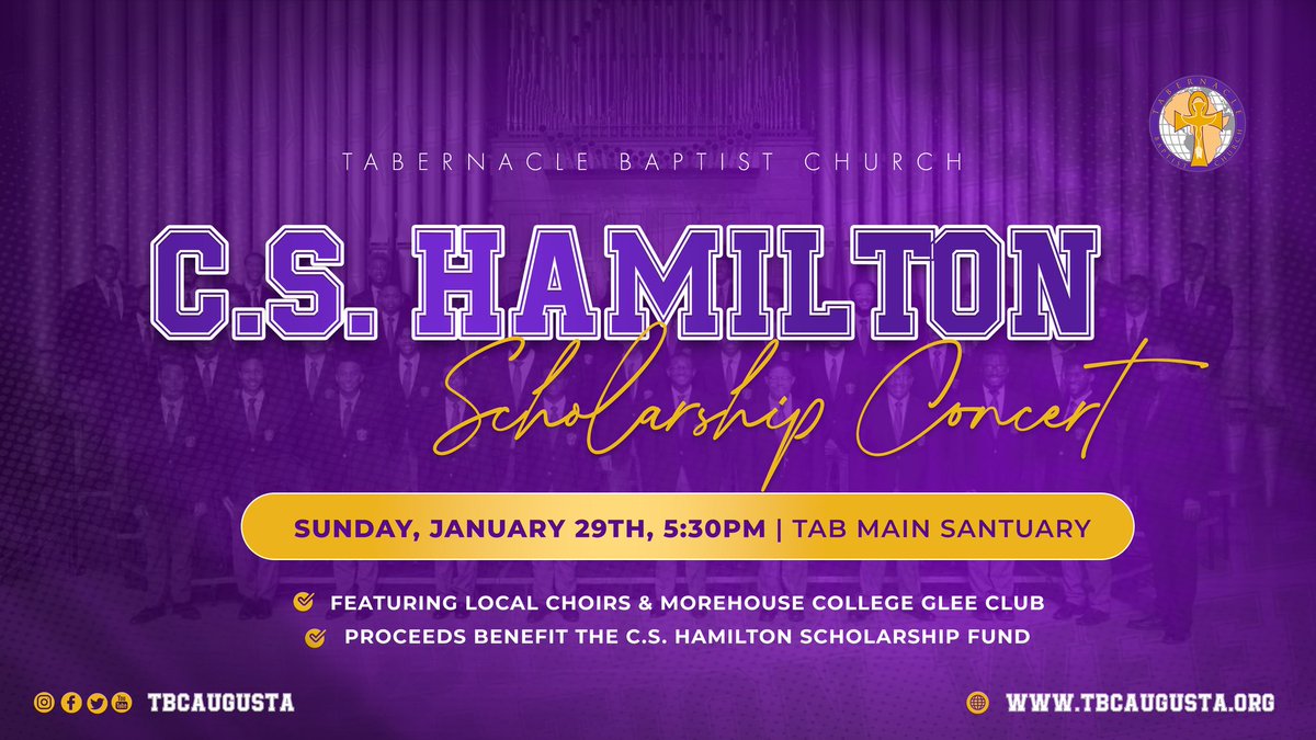 tbcaugusta's tweet photo. Each year we host our annual C.S. Hamilton Scholarship Concert to fundraise for students pursuing higher education! JOIN US on Sunday, January 29th at Tab Main, as we continue the legacy! https://t.co/uVH0d2h4jH @drcegjr @tbcaugusta https://t.co/Gvbrwugysd