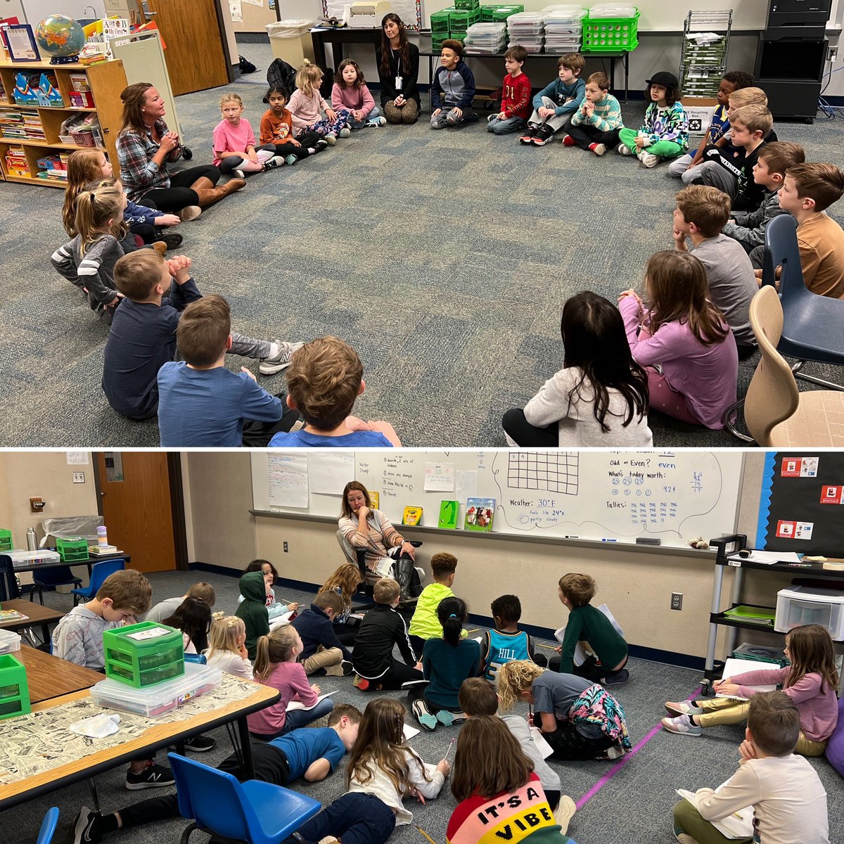 TherisaSeymour's tweet photo. That bitter cold over winter break sadly caused some water damage @FCEhse. Mrs. Ward happily greeted her Ss back to school in the hall as usual. She led themto another room across the hall and began their community circle to discuss the incident. Her Ss immediately began… (1/4) https://t.co/l98xKZ6TcK