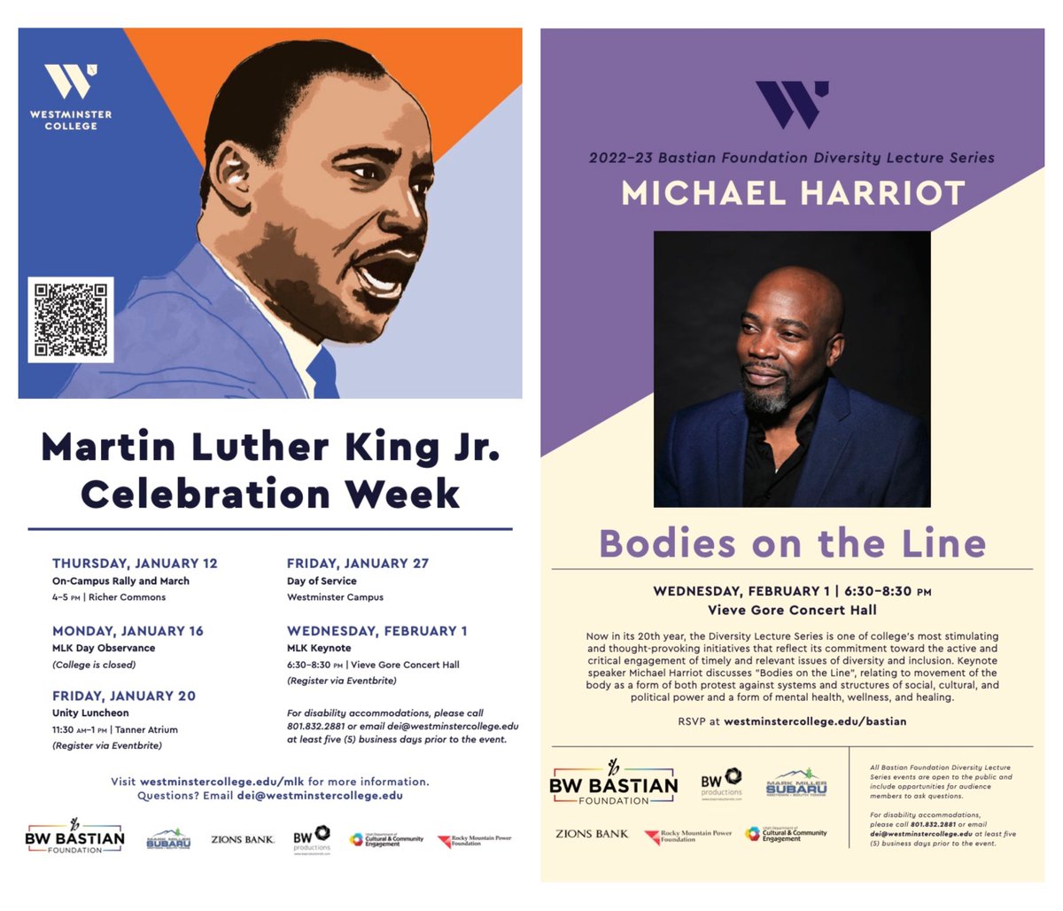 Join us as #westminsterslc celebrates the life and legacy of Dr. Martin Luther King, Jr. Register for these events at the link: westminstercollege.edu/about/diversit…

#mlkday #mlkday2023 #service #diversity #inclusion #march #MLKDayOn