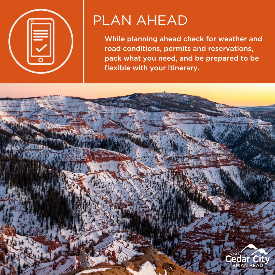 VisitCedarCity's tweet image. It's always a good idea to #PlanAhead and an even better idea this time of year. Be prepared with weather conditions, road conditions, and extra layers before heading out. 

#VisitCedarCity #VisitUtah