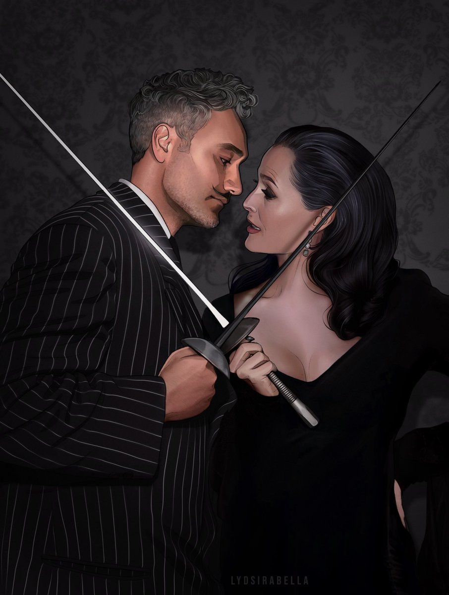 Lee (@leesirabella) on Twitter photo <a href="/GillianA/">Gillian Anderson</a> and <a href="/TaikaWaititi/">Taika Waititi</a> as Morticia and Gomez Addams, because, why not? I love them dearly!🖤
(commission for @electricalva) <a href="/GillianA/">Gillian Anderson</a> and <a href="/TaikaWaititi/">Taika Waititi</a> as Morticia and Gomez Addams, because, why not? I love them dearly!🖤
(commission for @electricalva)