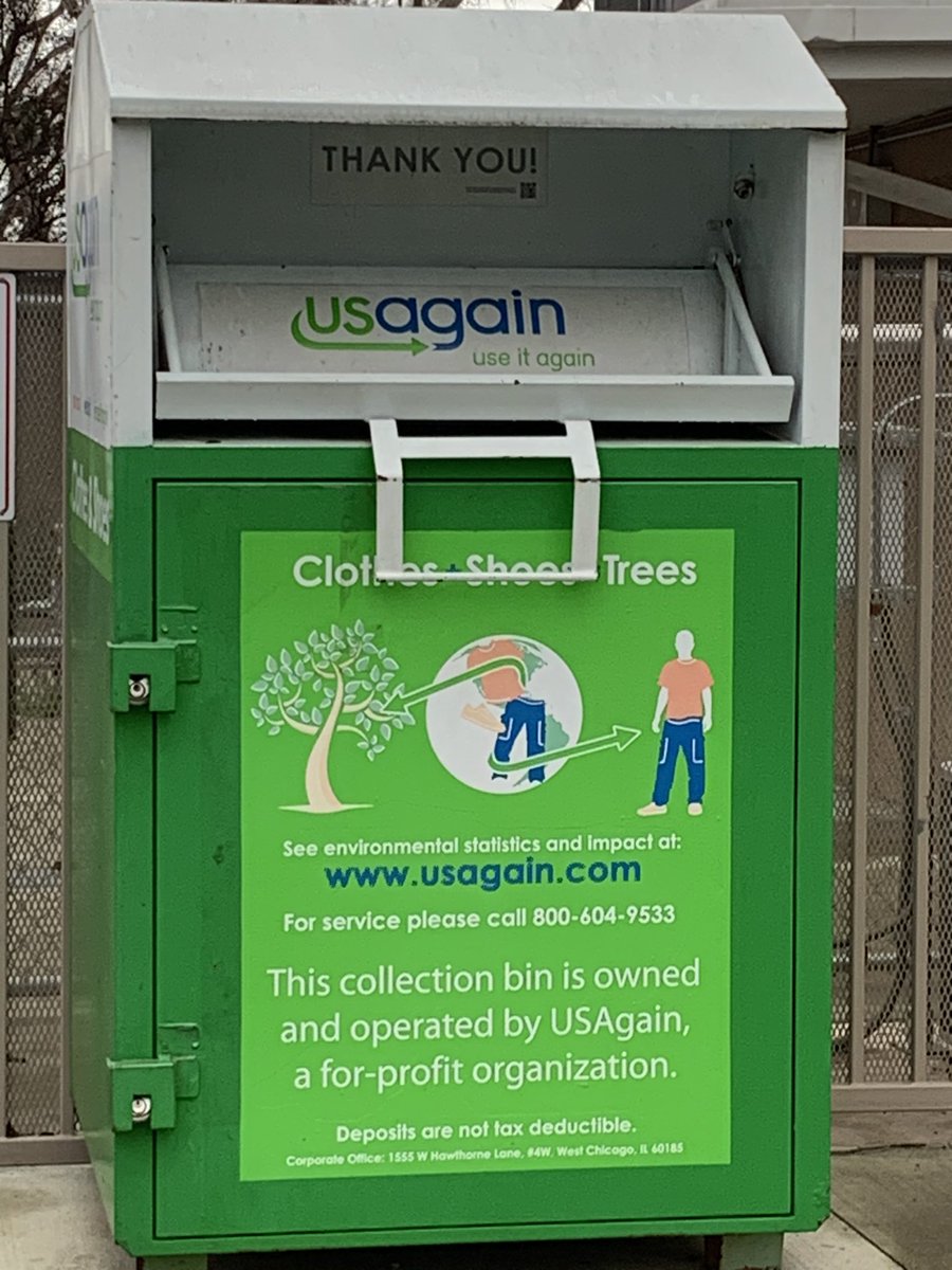 cuca_principal's tweet photo. Have you seen this bin on the side of our front lot? Do you have the old clothes and shoes to donate? If so, consider dropping your clothing items here! We get a small % donated to CES for every full bin &amp; they plant a tree! @USAgainTweets #commUNITY #CESrocks https://t.co/TmOrdI8x1h