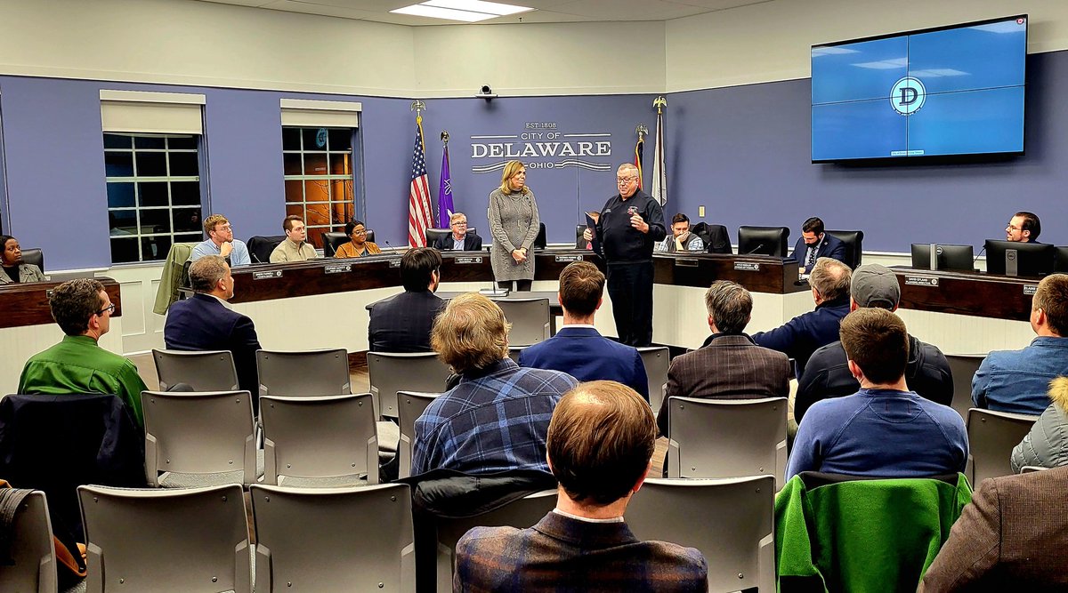 Mayor Carolyn Riggle recognized @DelawareOhioFD Chief John Donahue during his final Council meeting, noting the community will  "miss his calm but determined style of leadership on public safety’s front lines &amp; city employees will miss his wise council and positive attitude."