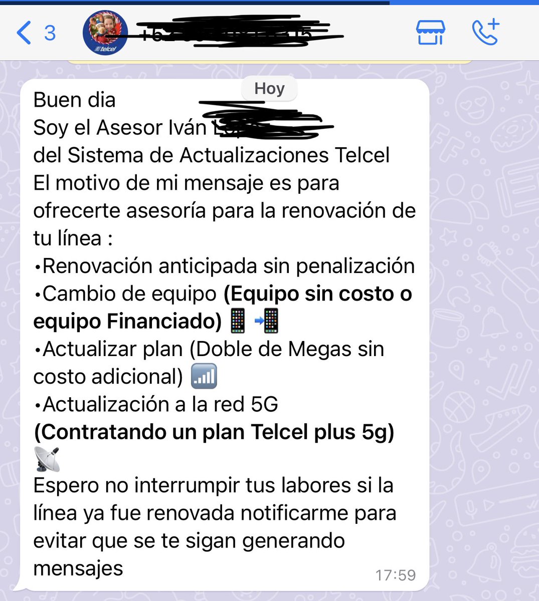 gaby_cam's tweet photo. Oye @ServicioTelcel ¿cómo hago para que no me marquen 7 veces al día ofreciéndome que cambie mi equipo? Ahora ya hasta me mandan whatsapp.
¿Qué es este acoso? https://t.co/6hzx6O86O4