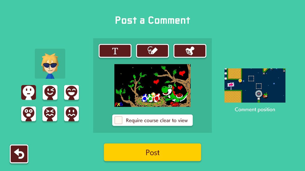 ProfXGaming1's tweet photo. #SuperMarioMaker2 #NintendoSwitch @PangaeaPanga Left you some Yoshi Art from my Yoshi Profile. Appreciate all the great content #Yoshi #YoshiKaizo #CommentArt https://t.co/iosLxhvHYO
