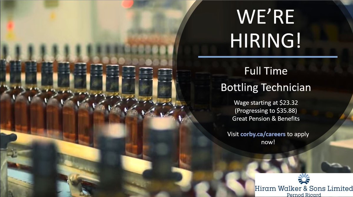 If you are a hands on person looking for a career change, Hiram Walker is hiring.  
#yqg #windsor #essex #canada #career #JobSeekers #JobAlert 
<a href="/CorbySW/">Corby Spirit and Wine</a> <a href="/JPWisersCA/">J.P. Wiser's</a>