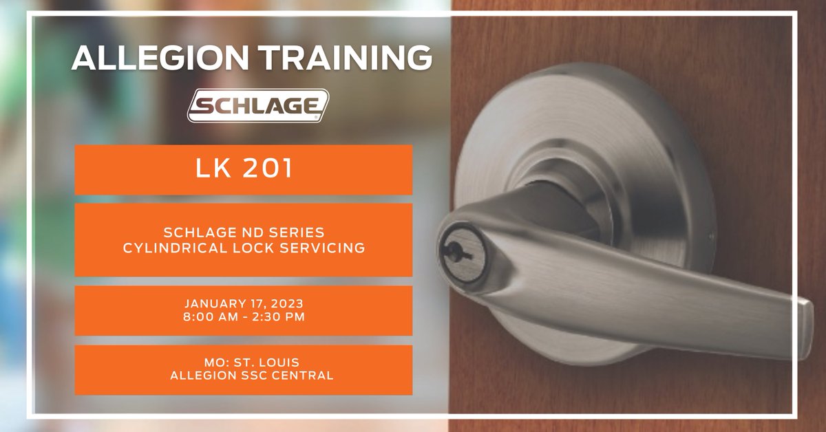 bill_lawliss's tweet image. Want to learn from a Schlage lock expert with extensive knowledge on cylindrical locks? 

Attend this course, and you'll leave with knowledge of this heavy-duty, long-lasting lock.

Register quickly: ms.spr.ly/6018eS8T6

#SchlageLocks #CylindricalLocks #SchlageNDSeries