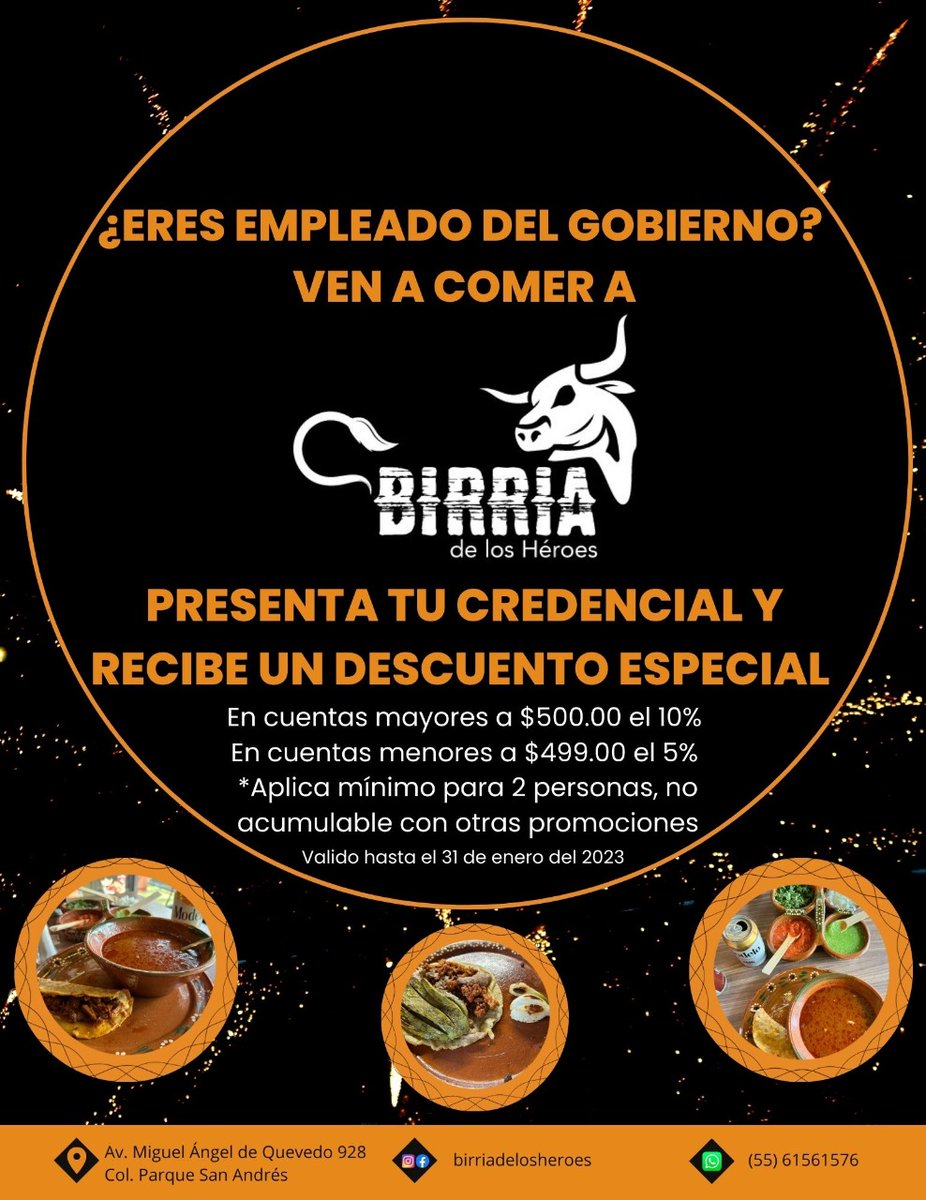 smart_kitchenmx's tweet photo. ¡Ya tenemos Birria!🤩 Y tiene los mejores descuentos para ti🥳 ¿Trabajas en gobierno? ¡Esta promo es para ti!✨
.
Te esperamos en📍 Miguel Ángel de Quevedo 928✨
#birria #cdmx #fyp #coyoacán #descuentos #promos #promobirria https://t.co/IEEOQ90wde