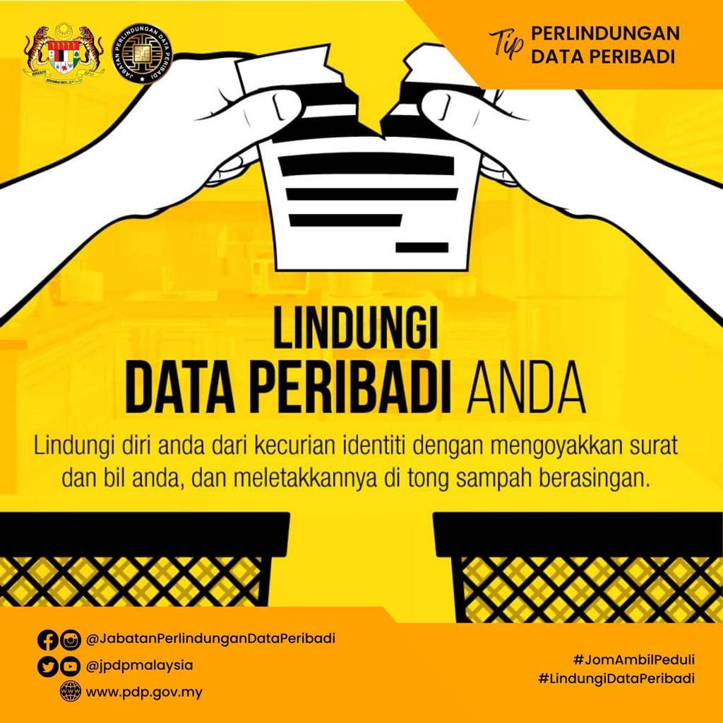 JaPenWPKL's tweet image. Pastikan semua surat-menyurat, slip penghantaran parcel, bil-bil atau sebarang kertas yang mengandungi data peribadi anda, DIKOYAK SERIBU atau dirincih (shred) dan sebaik-baiknya dibuang ke dalam tong sampah berasingan.
#LindungiDataPeribadi
#personaldataprotection
#KLCeria
