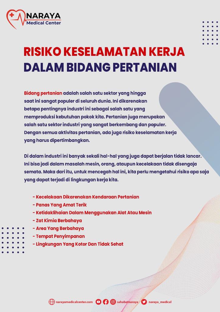 Sahabat, berikut Beberapa resiko keselamatan kerja dalam bidang pertanian. 

Informasi lebih lanjut mengenai Naraya Medical Center dapat menghubungi:
021 2789 9844 (Call only)
0822-97-0000-30 (Whatsapp)

#pertanian 
#faktor
#resiko 
#keselamatan 
#kecelakaan