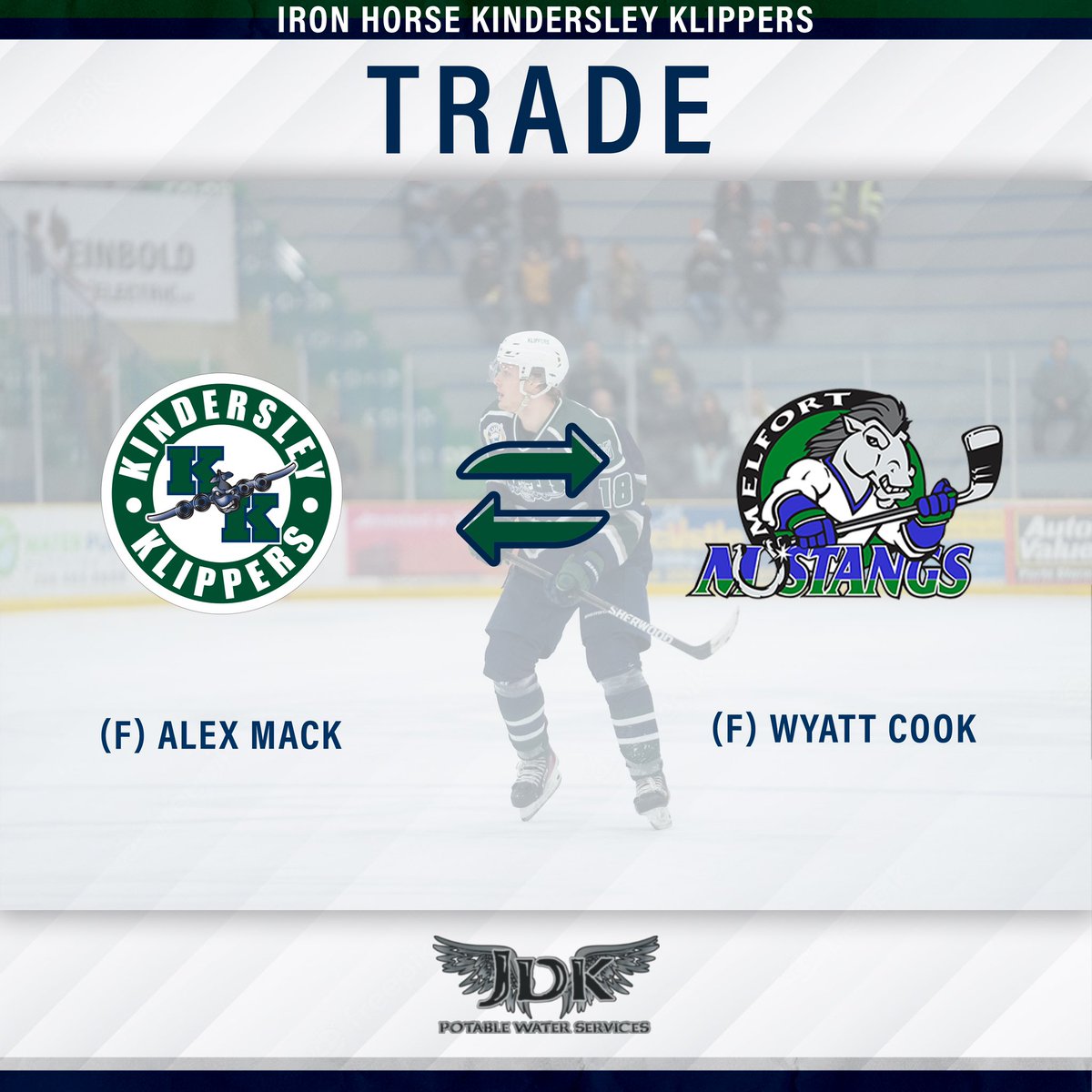 KlippersHockey's tweet photo. π¨π:
The Iron Horse Kindersley Klippers have acquired forward Alex Mack from the @SJHL_Mustangs in exchange for Wyatt Cook.
#SJHLTransaction | #KlippersHockey https://t.co/hU8Vpp6MsC
