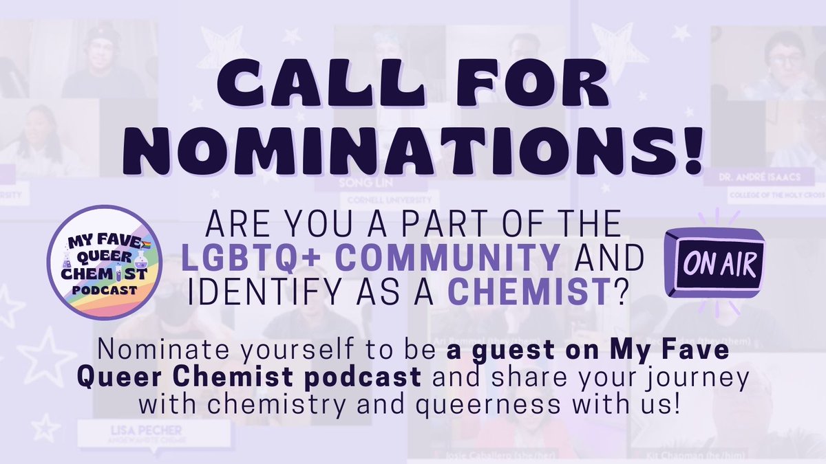 ✰ BE ON THE MY FAVE QUEER CHEMIST PODCAST! ✰

Pls nominate or *renominate* urself using our new form!  Undergrads, grad students, postdocs, profs, industry folks, high school teachers, etc. are all welcome to apply, so pls share widely! #LGBTQinSTEM

forms.gle/41sCdddwMLYZxt…