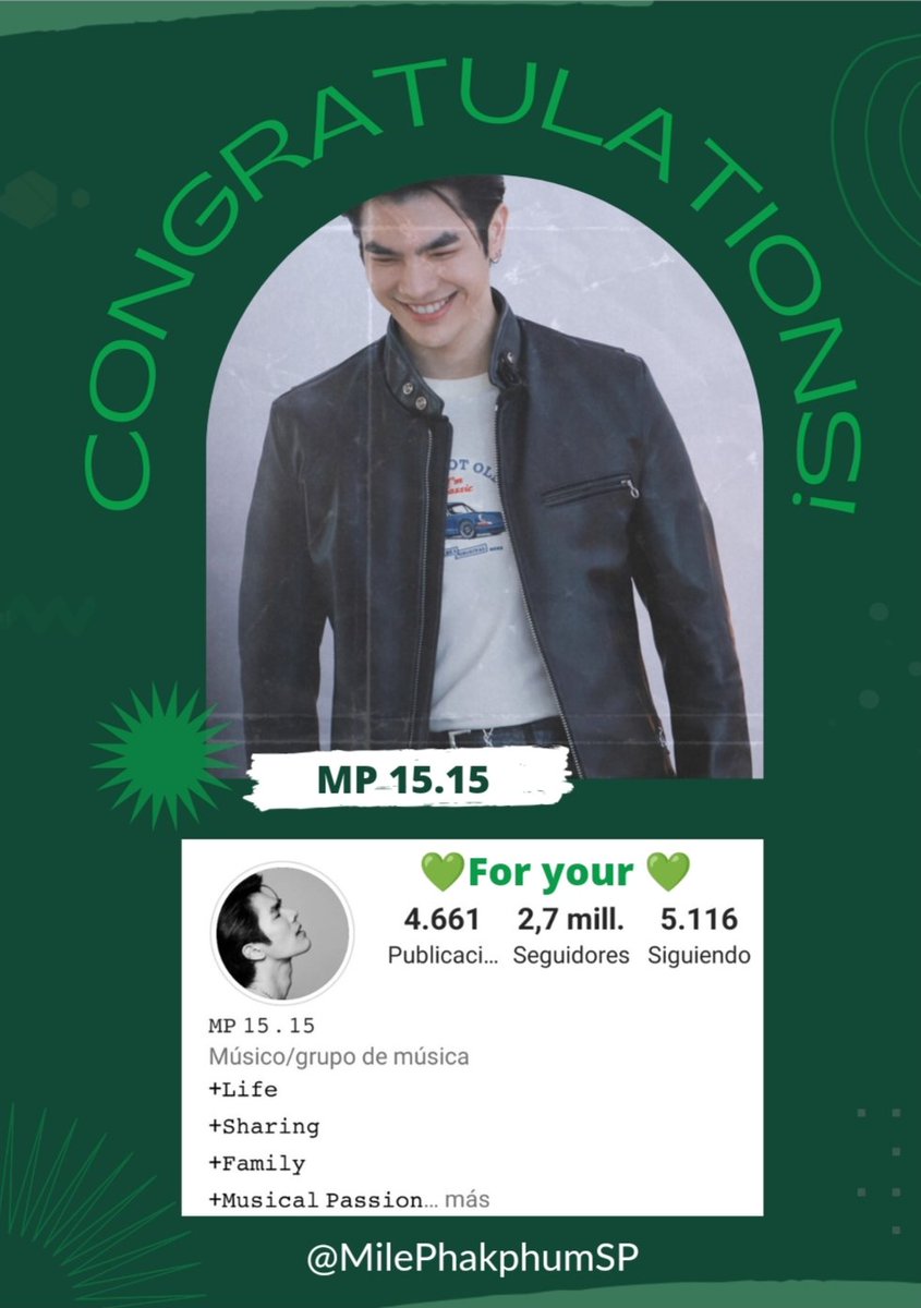 ☀️ Morning My sMile ☀️

Congratulations on your 2.7 Million followers on IG 🥳🤘

May happiness and love come to you every day.💚

<a href="/milephakphum/">mile phakphum</a> 
#MilePhakphum 
#GreenyRose 
#31DaysWithsMile