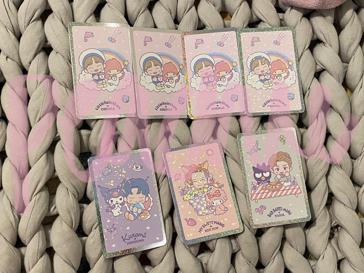 https_jeonghan's tweet image. Sanrio trading card pack pulls! Silver boarder cards will be raffled amongst pc pack buyers 🥳