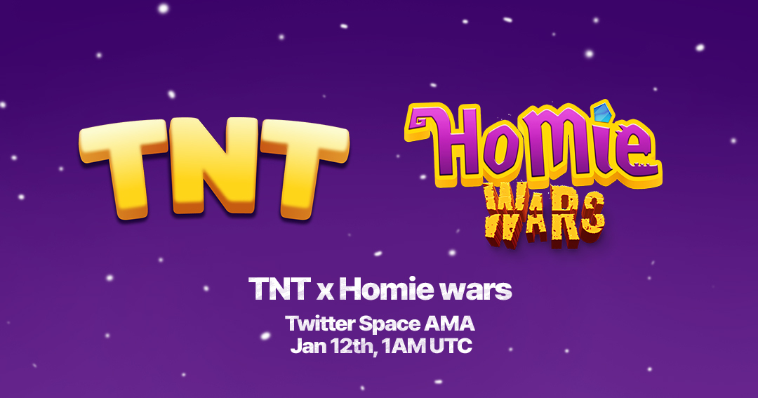 TNT_p2e's tweet photo. 🆕PARTNERSHIP UPDATE🆕

We're holding a Twitter space #AMA for our amazing partner @homie_wars🎊

⏰Time:  Jan 12th, 1 AM UTC
📌Location: @TNT_p2e's Twitter Space!

Join us to get to know more about Homie wars

#P2Egaming #Blockchain #gaming #PlayToEarn #NFTCommunity #GameFi #P2E https://t.co/AQLmAeHii9
