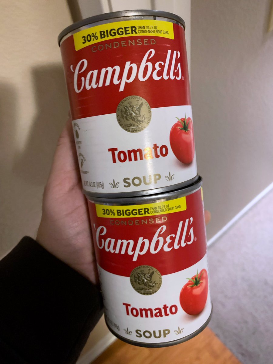 CAStengel's tweet photo. “30% BIGGER”…GREAT! “95% Less Stackable”…NOT Great!!! Why @CampbellSoupCo …WHY?!?! I’d get it if this was “Cream of Jenga”, but it’s “Tomato” and THESE CANS SHOULD STACK/NEST!!! Tenuously balanced, easily toppled soup is not the comforting experience I expect from Campbell’s. https://t.co/mFrjNKEMn6
