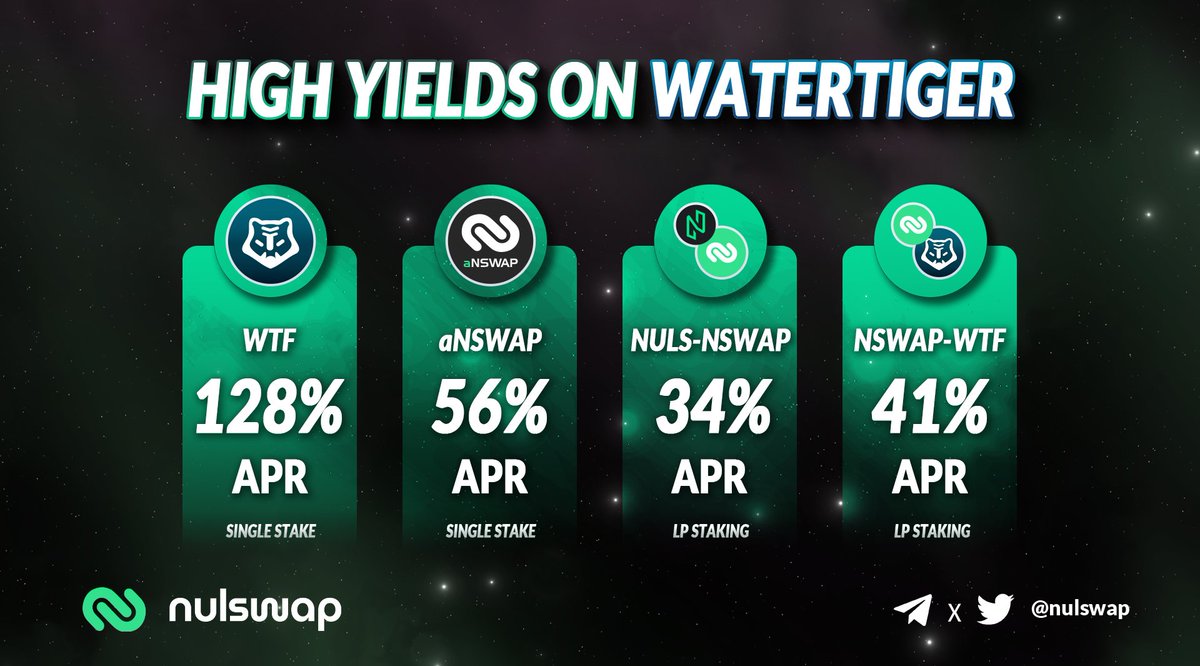Will you be the only one left out?

➡️ Download Nabox wallet (Nabox.io)
➡️ Select #NULS CHAIN
➡️ Send $NULS from #Binance to your #NULS address
➡️ Connect app.nulswap.com
➡️ Add Liquidity or Buy &amp; Stake $NSWAP
➡️ Connect Watertiger.finance
➡️ Stake LP