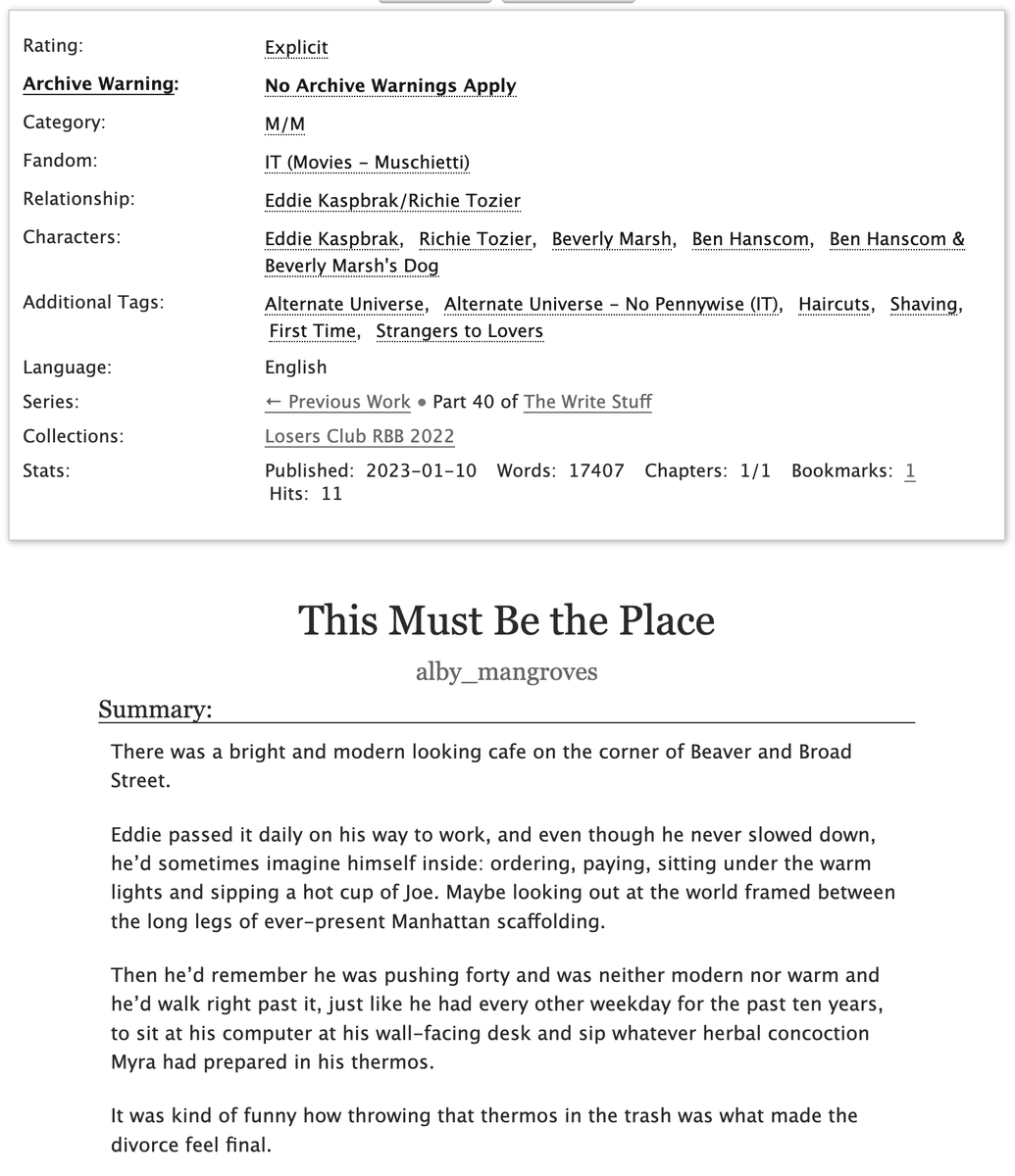 _artgroves_'s tweet photo. I humbly present a fic I wrote for the @LosersClubBang for the absolutely delightful art by alyssamcdoodle! 

This Must Be the Place
https://t.co/BZX10PWYyu https://t.co/ssGUk0xGok