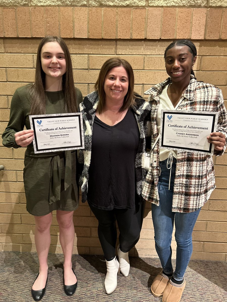 Cydney Anderson & Madison Shroba recognized at the VVSD Board Meeting for their All-State recognition! Congrats ladies! #RaiderPride #TheBrook #AllState