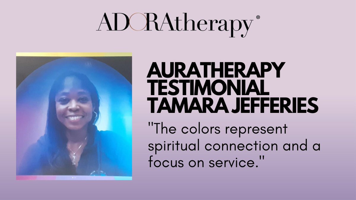 ADORAtherapy's tweet photo. "The colors represent spiritual connection and a focus on service."
Auratherapy Testimonial Tamara Jefferies
#asheville #aurastudio #auraphotography #aurareadings #chakras #aura #spiritualconnection #focusonservice #auratherapy #grovearcade https://t.co/PxryiUDsVx