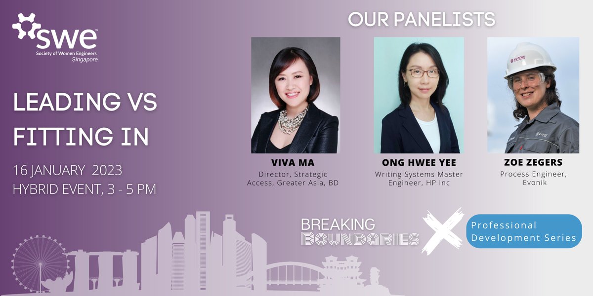 We are excited to announce our upcoming hybrid event, featuring three amazing female panellists from BD, HP Inc and Evonik! They will be sharing their experiences on how they balance leading versus fitting in. Join us to be inspired and empowered! eventbrite.sg/e/swesingapore…