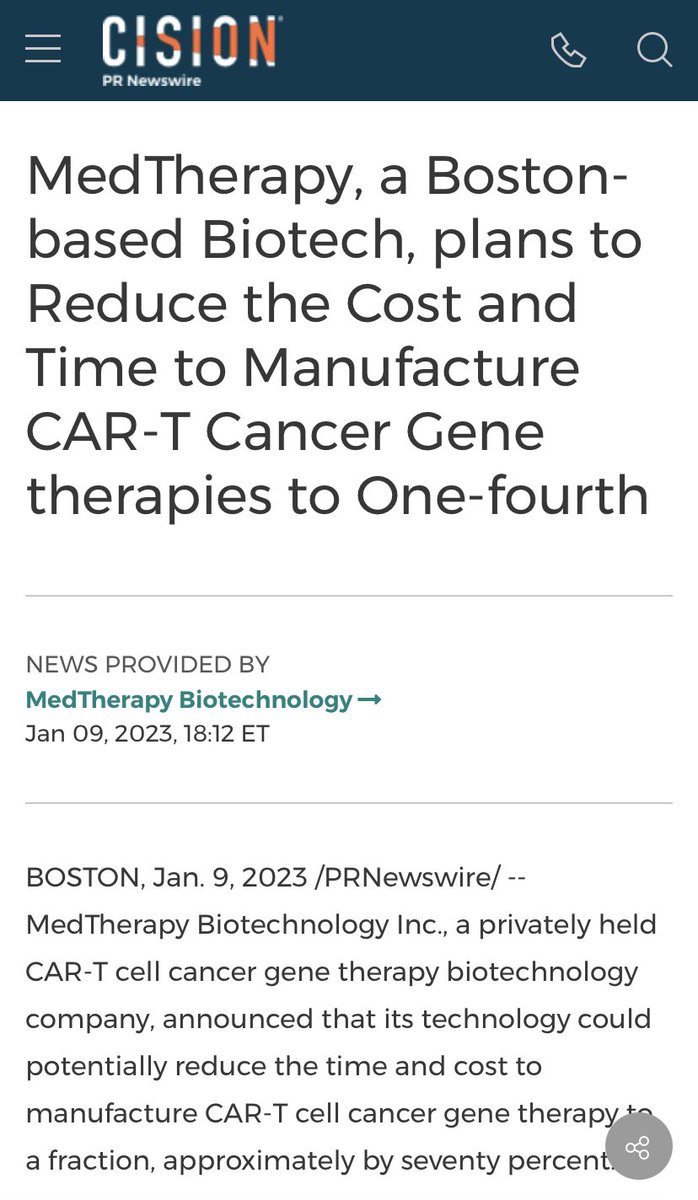 I'm Extremely Proud And Honoured To Be Part Of This Mission.  

Making High-Quality Advanced Cancer Therapy at Affordable Cost #India & Beyond 

#cartcelltherapy #cancer CAR-T #cellandgenetherapy #TcellRx #personalizedmedicine #cGMP #cellRx 

prnewswire.com/news-releases/…