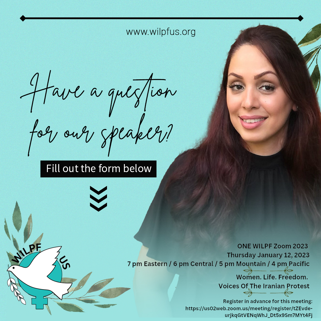 January One WILPF Call 2023: Women. Life. Freedom: Voices Of The Iranian Protest 
Ask Question Here: surveyheart.com/form/63b45e0ff…

Sally Rahimi 
Socialist Feminist from Iran 
#womenrights #iran