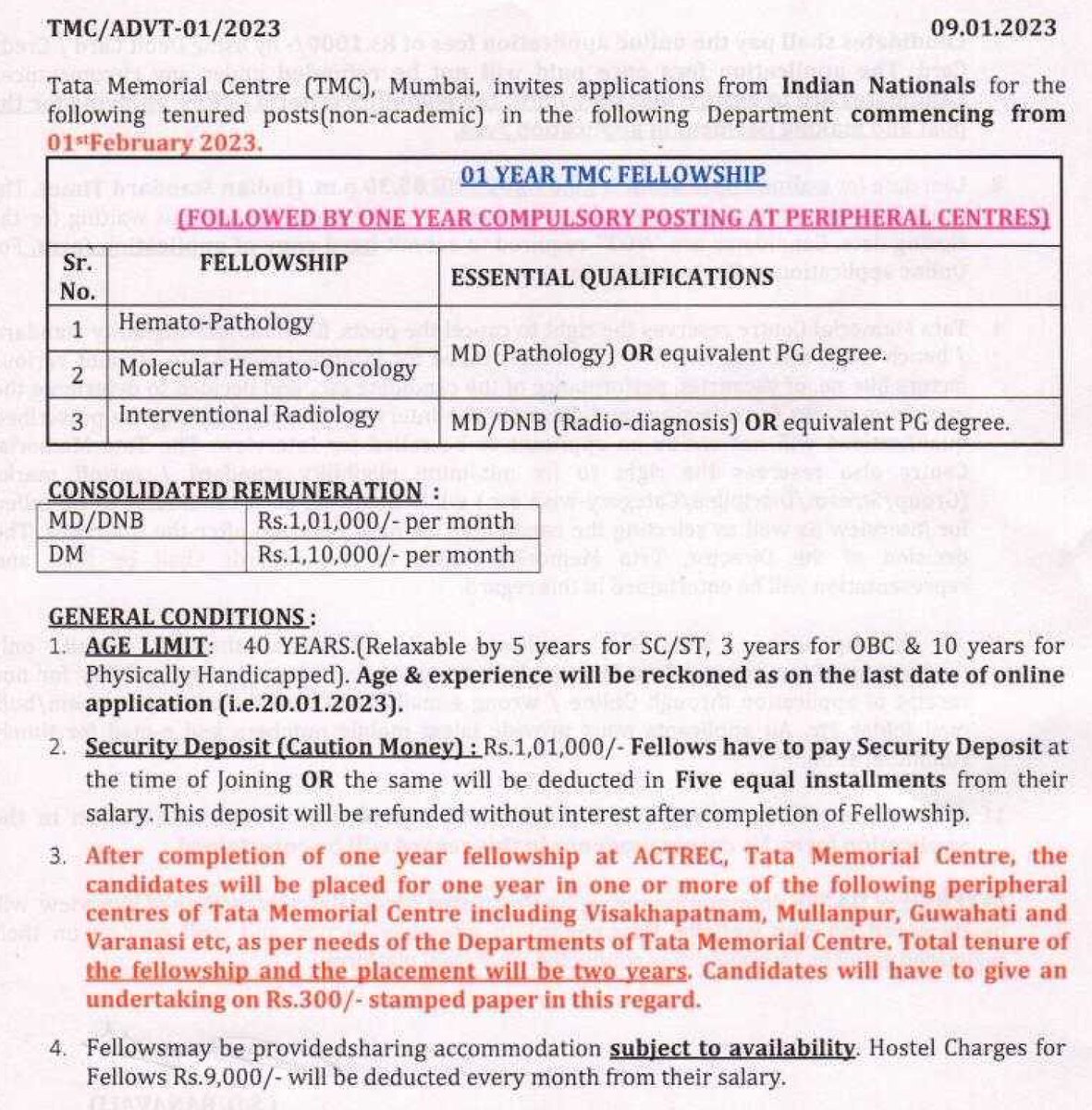 New TMH Fellowship Positions in Hematopathology, <a href="/actrec_tmc/">ACTREC-TMC</a> (2 Heme, 2 Mol) One year training and one year bond! Course starts 1st February 23.
Last date for application: 20 Jan 2023 see tmc.gov.in
<a href="/Gaurav_C42/">Gaurav Chatterjee</a> <a href="/RajpalSweta/">Sweta Rajpal</a> <a href="/P_G_Subramanian/">Pgs_mani</a> <a href="/DrGauravNarula/">Gaurav Narula MD</a>