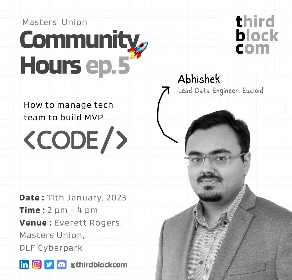 ThirdblockCom's tweet photo. TBC community hours is back this week, and we have @abhishek.mukherjee1 helping community understand how to handle tech teams and working with web2 technologies while starting up 🌐
TBC will see you there 🚀
#web2 #technology #community #peertopeer #learn. https://t.co/ZCQSY0XxHo