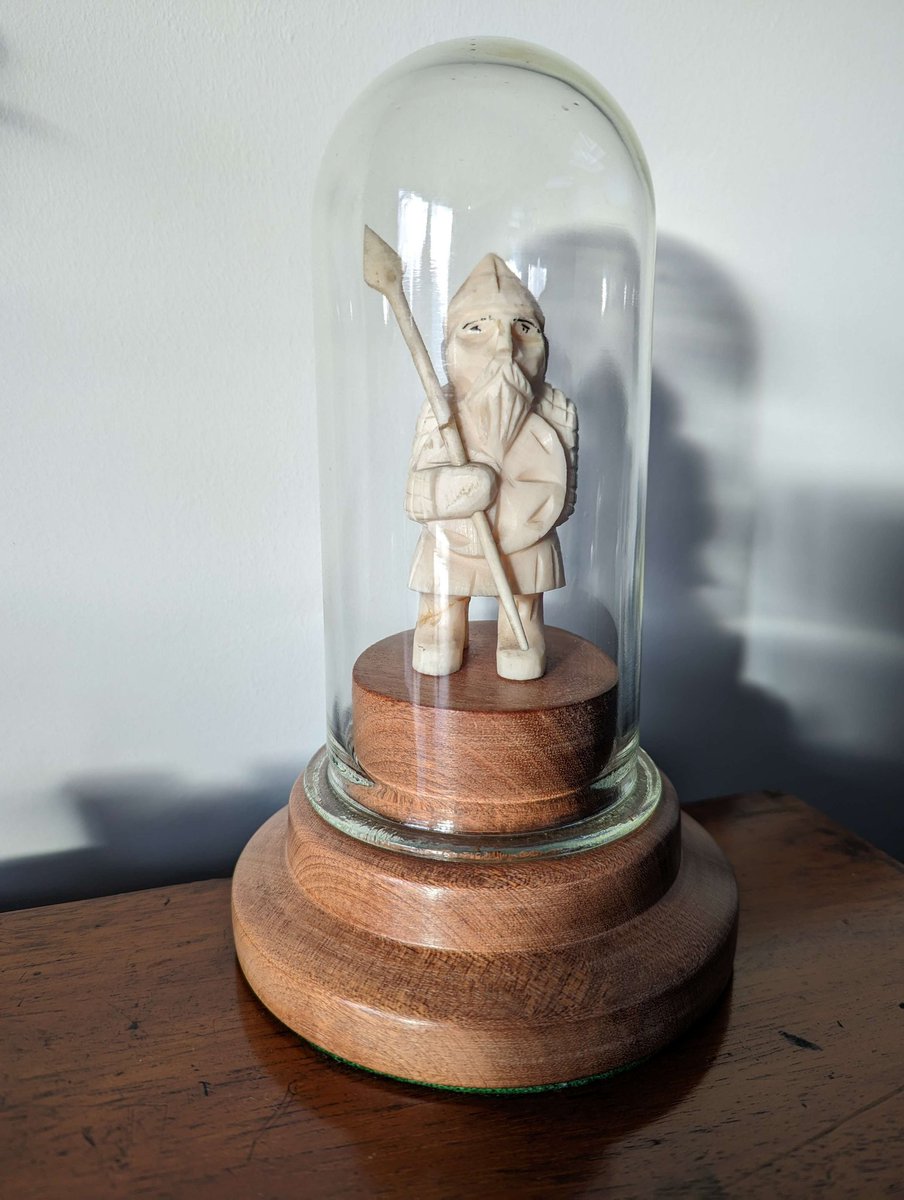 A Mahogany base for a sentimental figure and glass dome was Jerry's 1st project at #makegosport turned on the lathe, sanded and sealed with bees wax. Beautiful work, Jerry. #makerspace #makersgonnamake #lathe #woodwork #mahogany #sentimental #firstproject #projectideas #woodturn