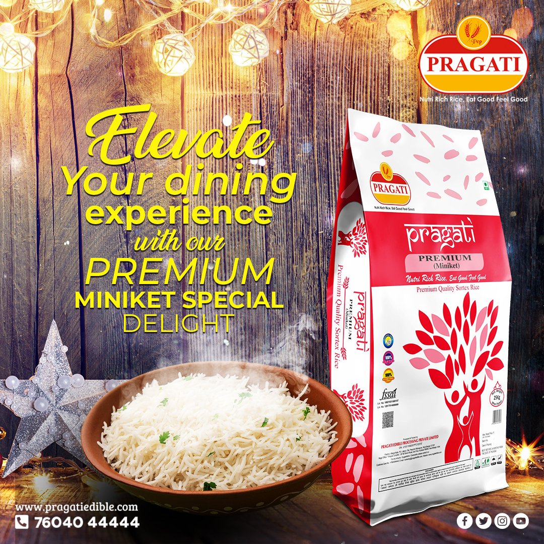 PragatiEdibles's tweet photo. 𝐏𝐫𝐚𝐠𝐚𝐭𝐢 𝐑𝐢𝐜𝐞 Premium Miniket Special Delight Will Improve Your Dining Experience.
 
For delivery 𝗣𝗿𝗮𝗴𝗮𝘁𝗶 𝗥𝗶𝗰𝗲 message on 7604044444 or click https://t.co/p3inr5Vnhi
 
#Pragati #Rice #NutriRichRice #deliciousrice #healthyrice #healthbenefitsofrice #bestrice https://t.co/qgcqbnMpxs