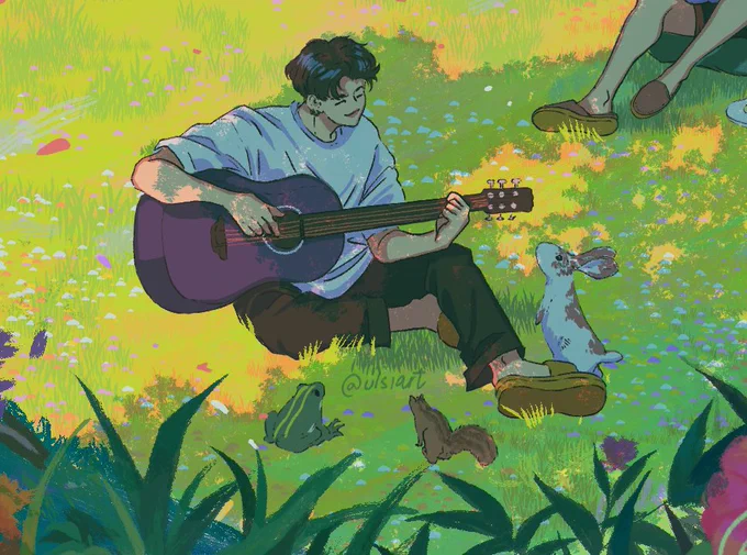 Some of my fave details in this piece Joon's bike and Hobi's paper planeYoongi serenading the forest friends 