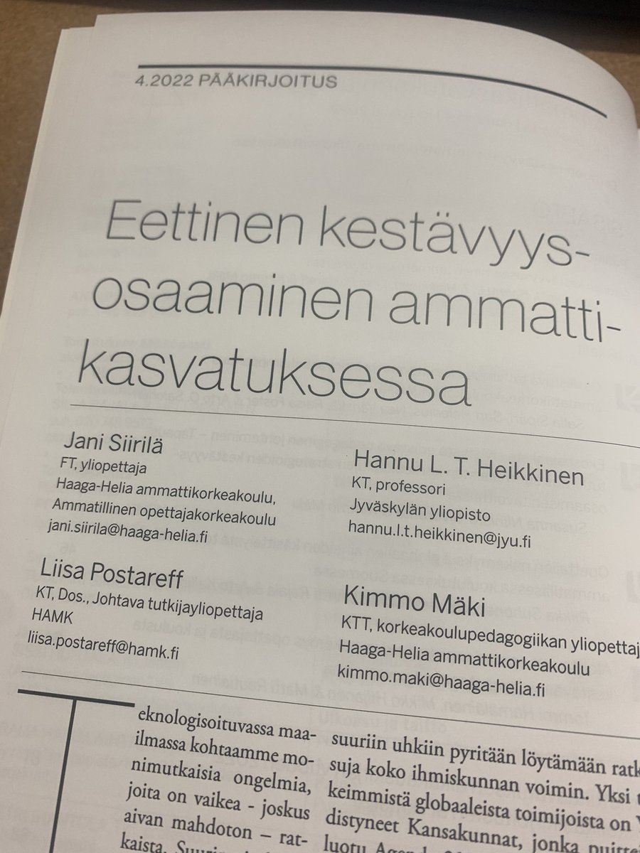 Liisa Postareff (@liisapostareff) on Twitter photo Ammattikasvatuksen aikakauskirjan uusin numero pureutuu eettiseen kestävyysosaamiseen. Pääkirjoituksessa pohdimme sen kehittämistä ammatillisen ja korkeakoulutuksen kentällä @janisiirilä <a href="/HannuLT/">Hannu Heikkinen</a> @MosaiikkiMaki kanssa. Mukana neljä kiinnostavaa artikkelia aiheeseen liittyen! Ammattikasvatuksen aikakauskirjan uusin numero pureutuu eettiseen kestävyysosaamiseen. Pääkirjoituksessa pohdimme sen kehittämistä ammatillisen ja korkeakoulutuksen kentällä @janisiirilä <a href="/HannuLT/">Hannu Heikkinen</a> @MosaiikkiMaki kanssa. Mukana neljä kiinnostavaa artikkelia aiheeseen liittyen!