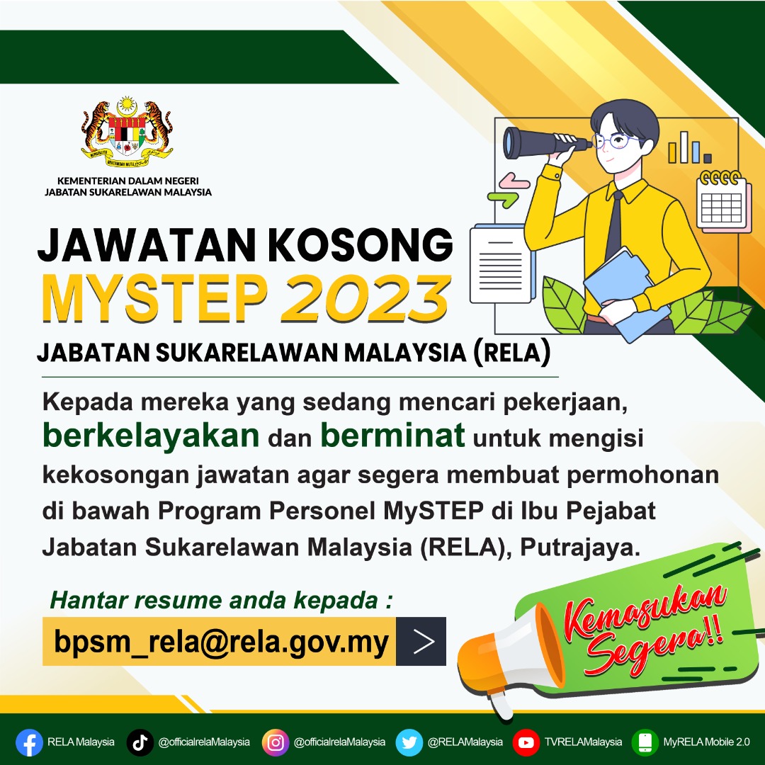 𝙋𝙀𝙉𝙂𝘼𝙈𝘽𝙄𝙇𝘼𝙉 𝙎𝙀𝙂𝙀𝙍𝘼 𝙋𝙀𝙍𝙎𝙊𝙉𝙀𝙇 𝙈𝙮𝙎𝙏𝙀𝙋 𝘿𝙄 𝙅𝘼𝘽𝘼𝙏𝘼𝙉 𝙎𝙐𝙆𝘼𝙍𝙀𝙇𝘼𝙒𝘼𝙉 𝙈𝘼𝙇𝘼𝙔𝙎𝙄𝘼 (𝙍𝙀𝙇𝘼)

1. Personel MySTEP Kelayakan Ijazah

2. Personel MySTEP Kelayakan SPM

#SetiaBerbakti #KeselamatanTanggungjawabBersama