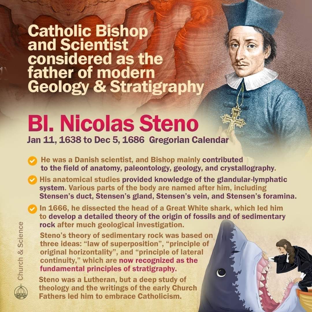 ChurchNScience's tweet photo. “Beautiful is what we see. More beautiful is what we comprehend. Most beautiful is what we do not comprehend.”  Statement from Blessed Nicolas Steno (Jan 11, 1638 to Dec 5, 1686) - Catholic Bishop and a #Scientist considered as the father of modern #Geology &amp; #Stratigraphy. https://t.co/q4Bjtd9UKI
