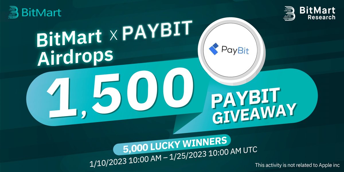 🌟BitMart X PAYBIT Listing Airdrop!

1⃣Follow <a href="/BitMartResearch/">BitMart Research｜$BMX HODLer</a> &amp; <a href="/BitMartExchange/">BitMart</a> &amp; @paybitcrypto
2⃣Join t.me/BitMartExchang… &amp; t.me/paybitchannel
3⃣RT &amp; Tag 3 friends
4⃣Fill out:forms.gle/gRGdkVBjyhvfWE…

🥳1,500 $PAYBIT / 5,000 winners
Register👉 bitmart.com/register-refer…