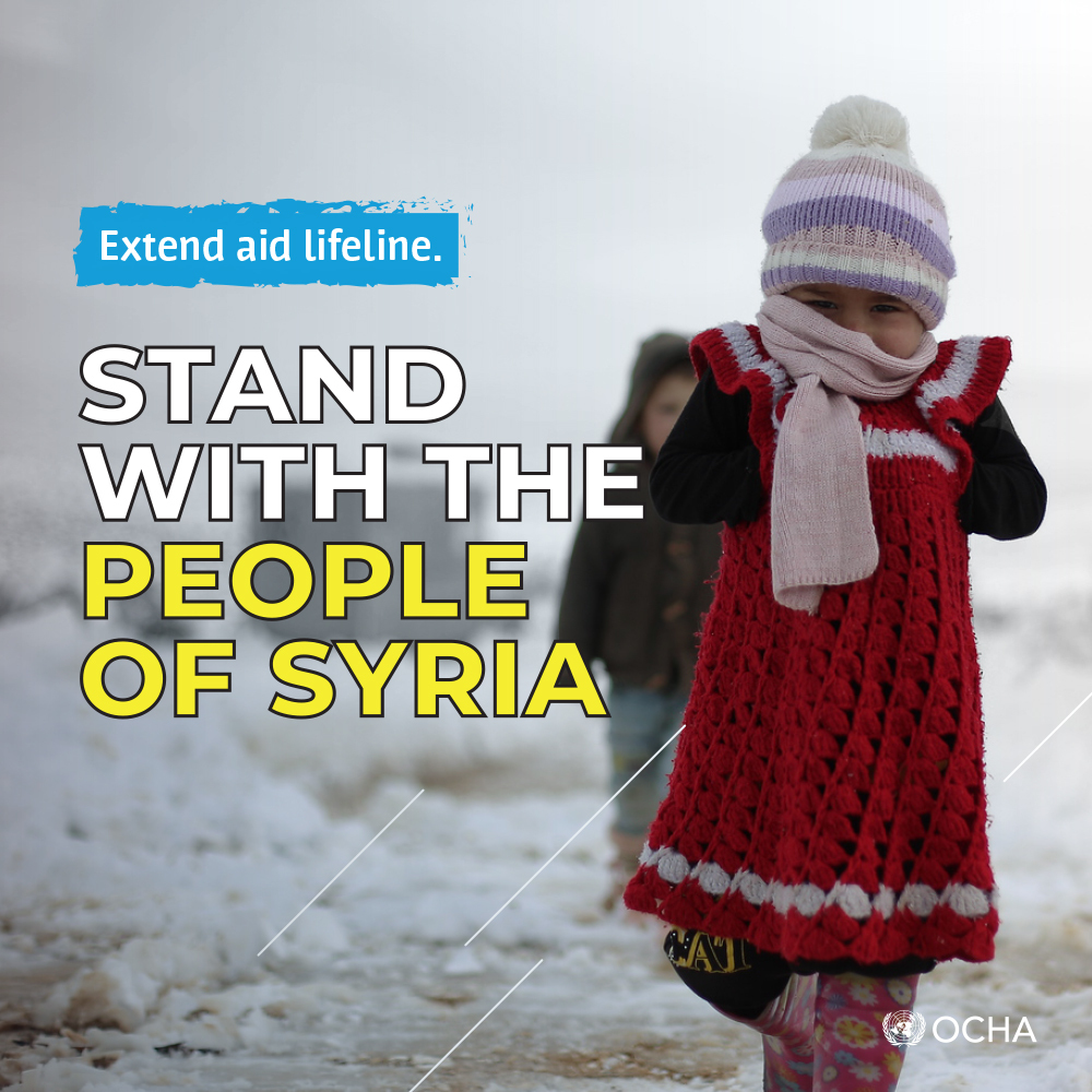 シリア北西部への国連の支援は410万人の命綱となっています。支援の道が閉ざされると100万人の子どもが危険にさらされます。#国連安保理 は9日シリア北西部への国境を越えた人道支援活動の6か月の延長を全会一致で採択。本日約600トンの人道支援物資が国境を越え輸送されました。#WithSyria #مع_سوريا