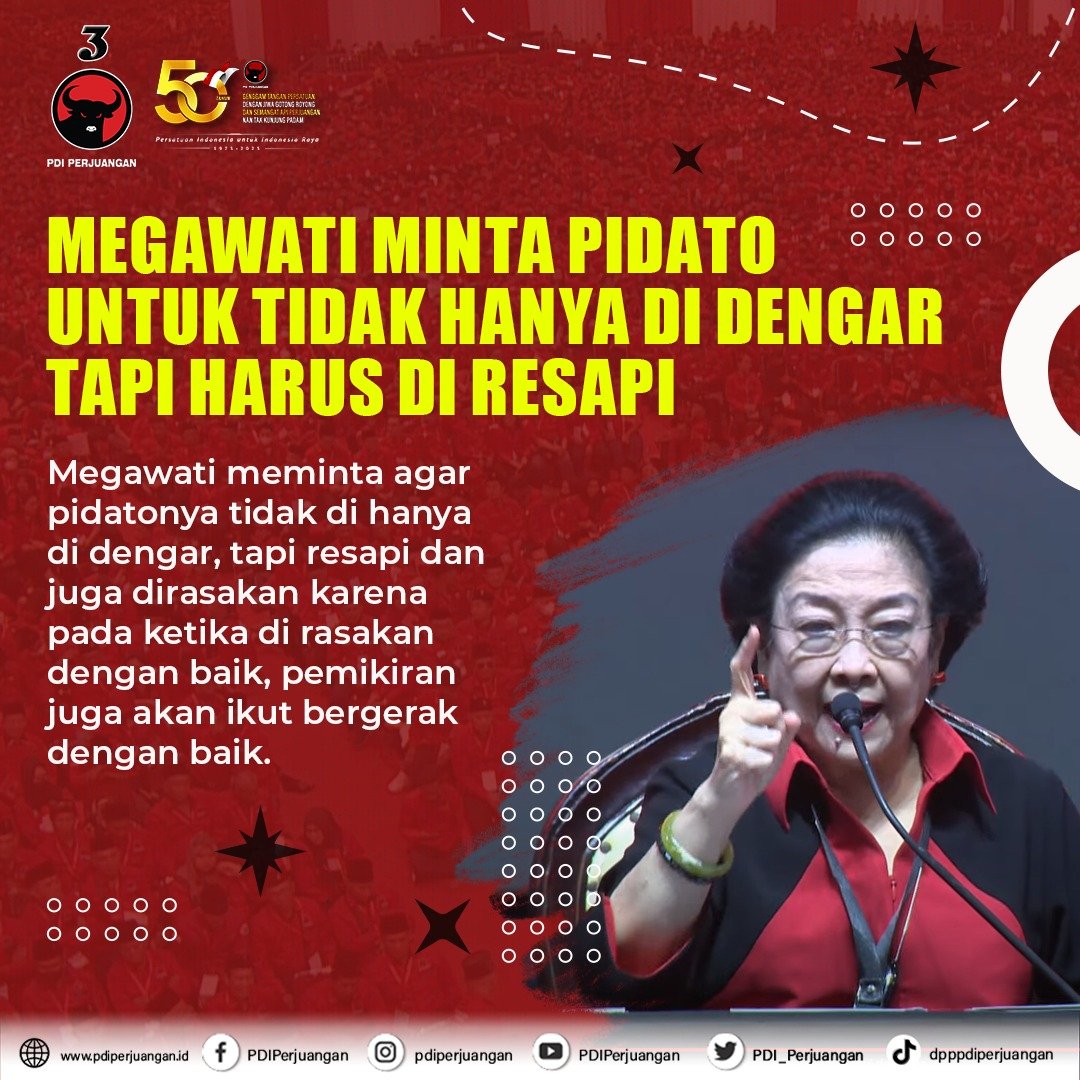 Halim40801's tweet photo. Megawati minta pidato diresapi bukan hanya didengarkan #50ThnTakPernahPadam https://t.co/Rv090mG9jK