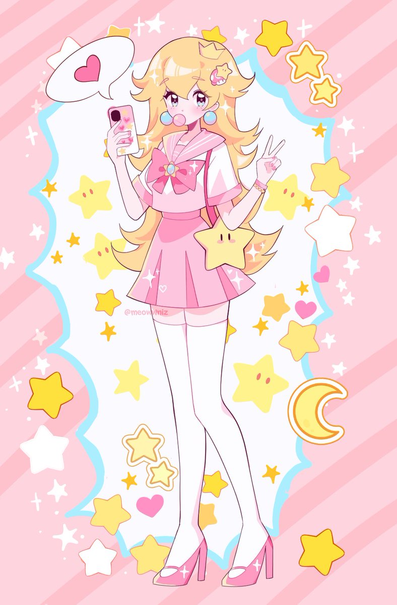 princess peach 1girl blonde hair pink sailor collar star (symbol) school uniform skirt thighhighs  illustration images