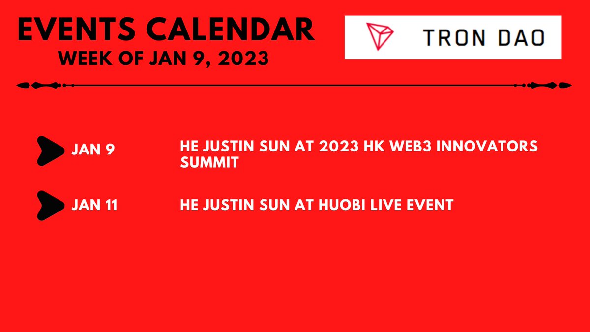 What's happening this week in #TRON?👀

#JustinSun speaks at 2023 HK Web3 in just a few hours ⏰

Make sure to subscribe so not to miss any new additions. ✅

calendar.google.com/calendar/ical/…

$TRX #TRX #BTT $BTT $WIN $SUN $JST #ApeNFT $NFT #TRONICS #TRONStrong #USDD $USDD #Huobi $HT