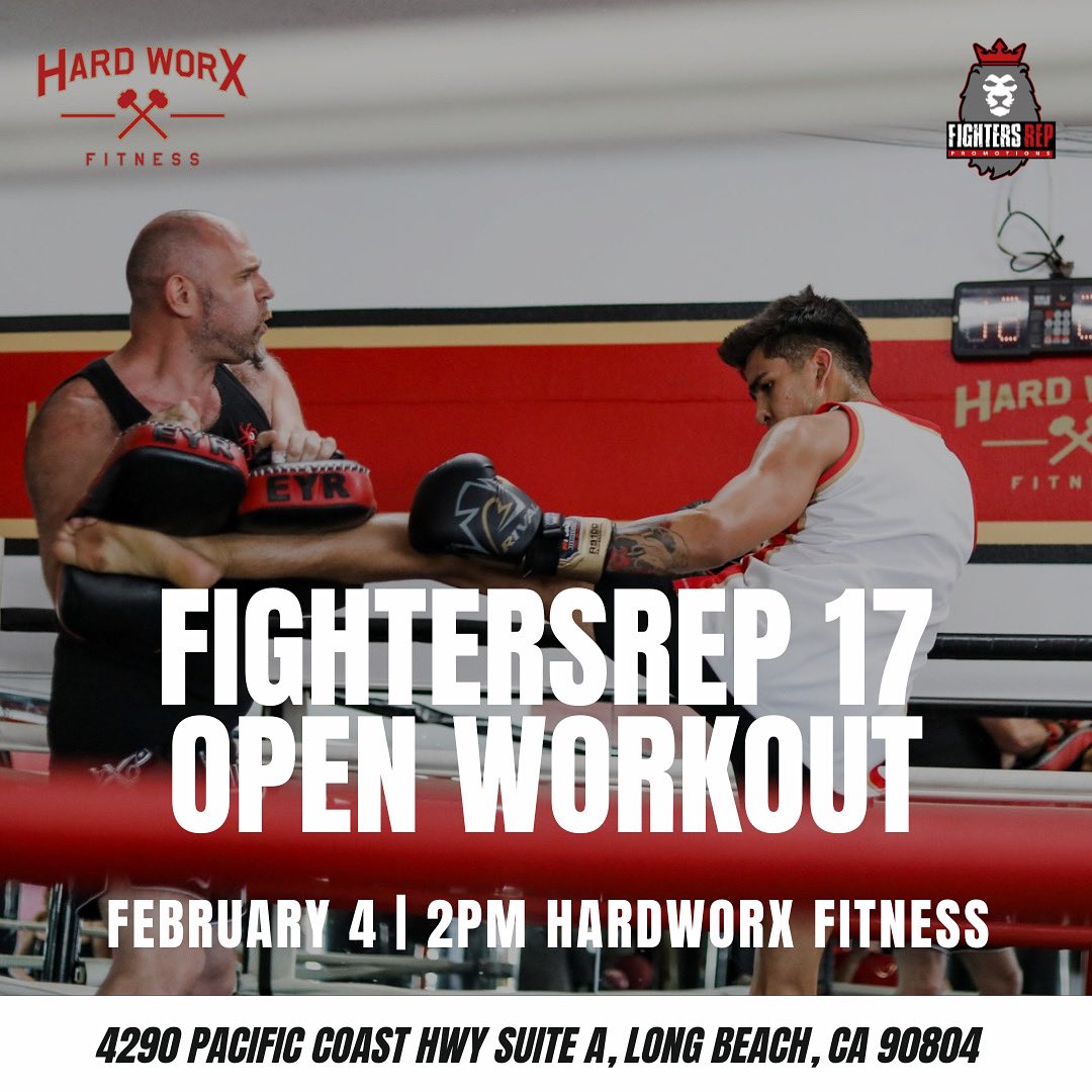 FightersRep's tweet photo. Join us Saturday, February 4th at Hardworx Fitness Long Beach for our FightersRep 17 Open Workout! Come and meet some of the athletes that will be competing on our next card! 🦁
#fightersrep #kickboxing #combatsports #martialarts #openworkout #longbeachca #hardworxfitnesslb https://t.co/o7g8UUK3Tx