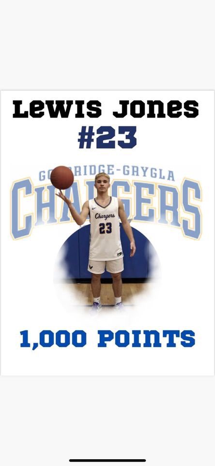 GryglaSchool's tweet photo. Lewis Jones has officially joined the 1,000 point club! Congratulations Lewis! Charger Nation is PROUD! https://t.co/EWUFvCHihz