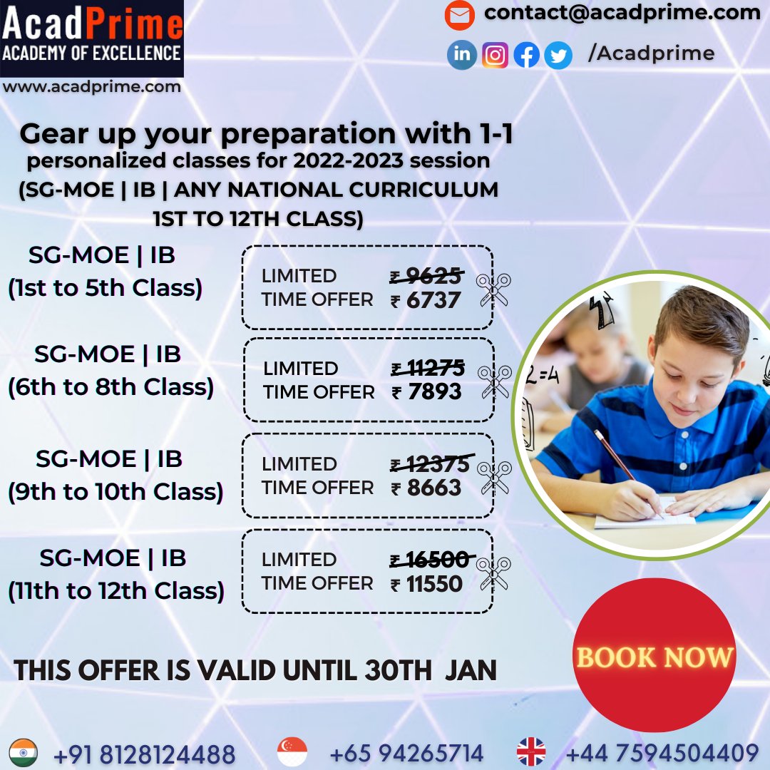 AcadPrime's tweet photo. Designed for children from 1st till 12th Standard, AcadPrime Learning brings you the most effective Online Tutorial Classes for  IB boards. Features include:
✔ LIVE online interactive class from India’s best teachers
✔ Personalized and customized learning at your convenience https://t.co/UwZZMungIn